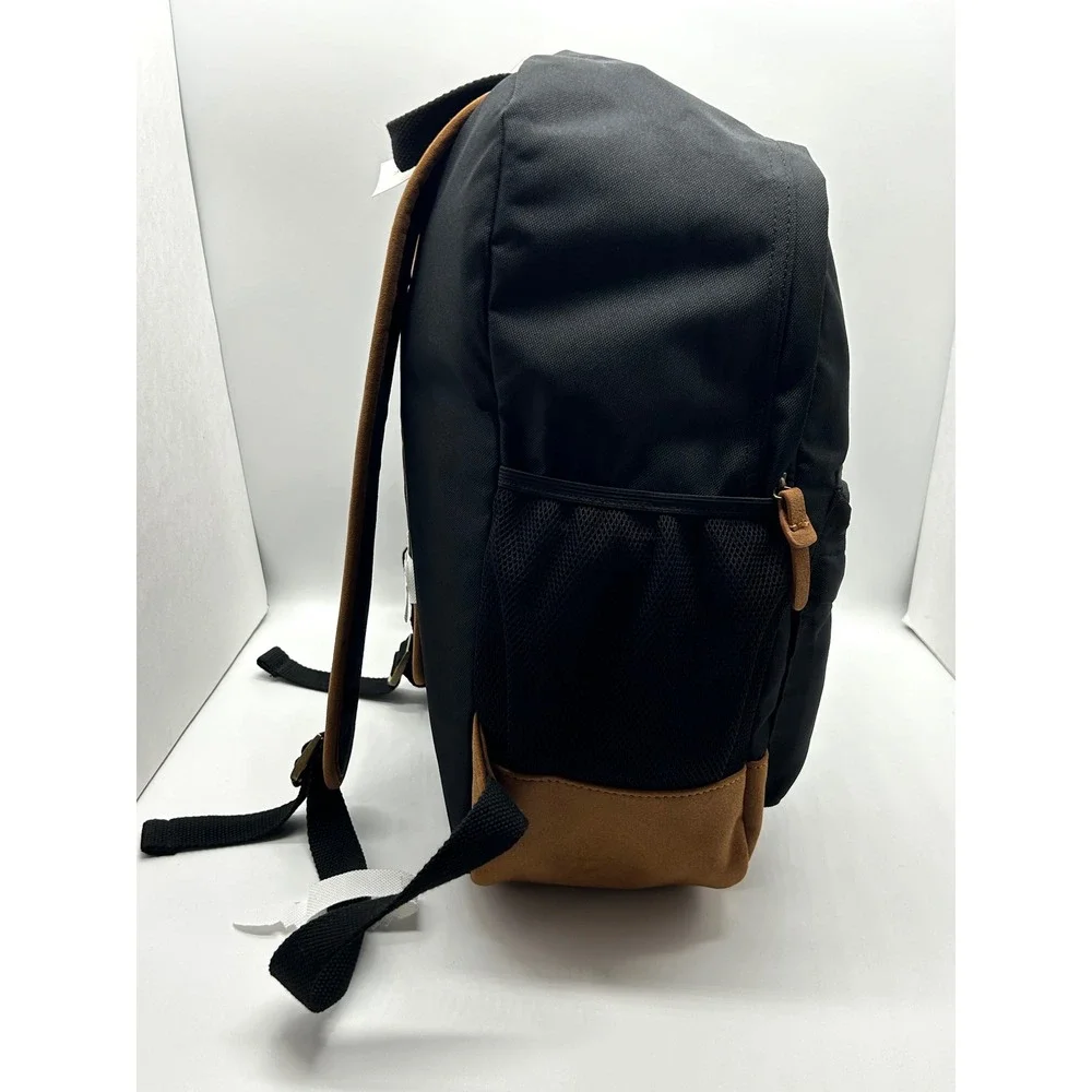 Sun + Stone Canvas Backpack Black Brown Faux Suede Bottom School Bag NEW